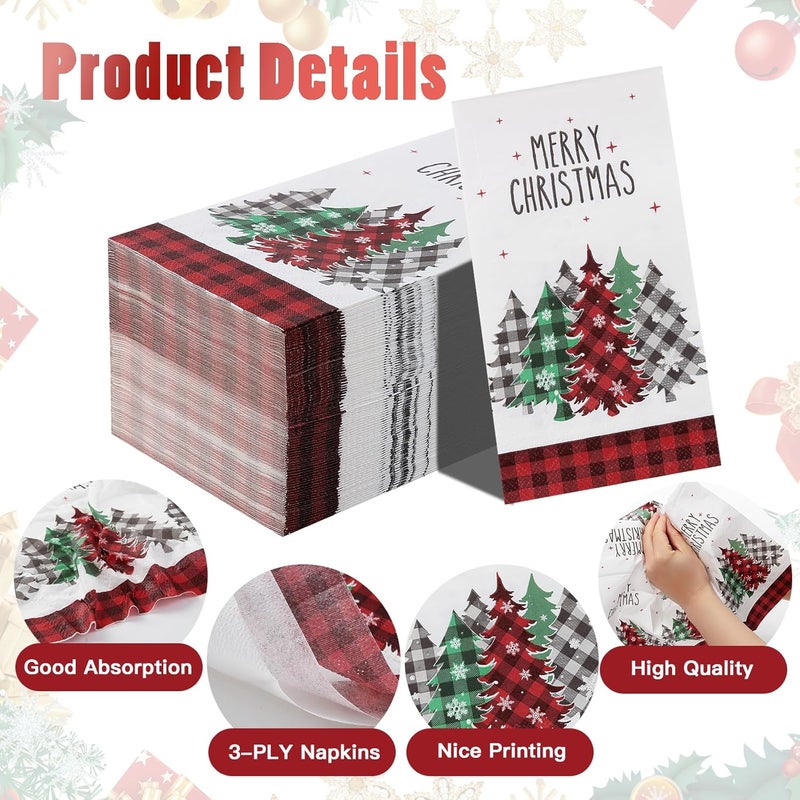 Tamone 100PCS 3-Ply Red Christmas Napkins - Red Christmas Tree Napkins Disposable - Premium Quality Dinner Napkins Soft and Absorbent - Image 3